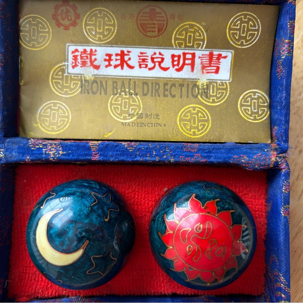 Blue and Red Baoding Balls with Moon and Sun Design